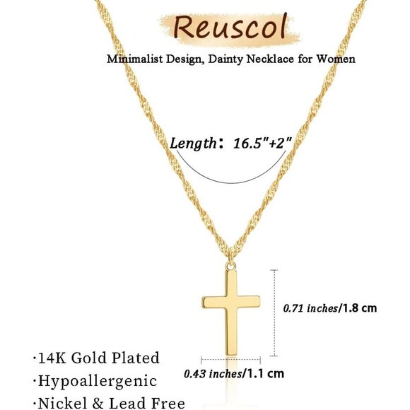 Women's 1-Gold 14k Gold Plated Cross Choker Minimalist Simple Dainty Necklaces - Picture 5 of 7
